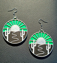 Load image into Gallery viewer, Baha Ranch 3D Print Silver Silk western Earrings Choice of styles Made in America
