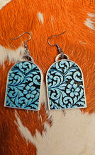 Load image into Gallery viewer, 3D Print Western Tooled Turquoise  Earrings Made in America
