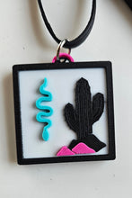Load image into Gallery viewer, 3D Print Picture Necklace on Deerskin Leather Western Bull Skull Desert Cactus Made in America
