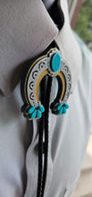 Load image into Gallery viewer, Baha Ranch Silver Gold Turquoise Naja 3D Inlay Bolo Made in America
