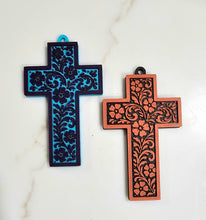 Load image into Gallery viewer, Baha Ranch 3D Faith Tooled Wall Cross or Keychain/Purse Charm Made in America
