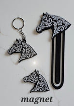 Load image into Gallery viewer, Baha Ranch Year of the Horse Tooled 3d Print Bookmark Keychain Hatpin Magnet Purse Charm Made in America
