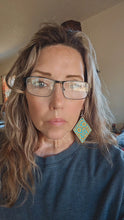 Load image into Gallery viewer, 3D Print Western Tooled Mustard Gold on Turquoise  Earrings Made in America
