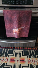 Load image into Gallery viewer, Monogrammed Initial Western Leather Look Saddle Longhorn Cowboy Cowgirl Kitchen Dish Towels Made in America
