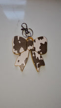 Load image into Gallery viewer, 3d Print Puffy Bow Trend Keychain Fringe Cow Print Western Made in America
