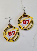 Load image into Gallery viewer, 3D Print Kansas City Travis 87 Arrowhead Chiefs Earrings Kelce Made in America
