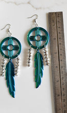Load image into Gallery viewer, 3D print Lightweight Green New Mexico Zia Feather Dream Catcher Earrings Made in America
