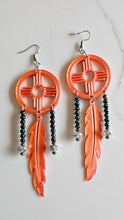 Load image into Gallery viewer, 3D print Lightweight Orange New Mexico Zia Feather Dream Catcher Earrings Made in America
