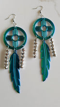 Load image into Gallery viewer, 3D print Lightweight Green New Mexico Zia Feather Dream Catcher Earrings Made in America

