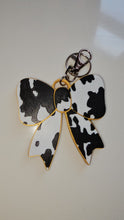 Load image into Gallery viewer, 3d Print Puffy Bow Trend Keychain Fringe Cow Print Western Made in America
