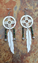 Load image into Gallery viewer, 3D print Lightweight New Mexico Zia Feather Dream Catcher Earrings Made in America
