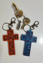 Load image into Gallery viewer, Baha Ranch 3D Faith Tooled Wall Cross or Keychain/Purse Charm Made in America
