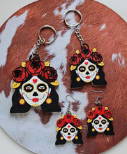 Load image into Gallery viewer, 3D Print Mexico Theme Día de los Muertos Day of The Dead Sugar Skull Keychain or Earrings
