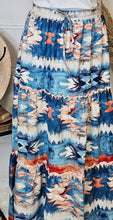 Load image into Gallery viewer, Blue Aztec Western Prairie Tiered Maxi Skirt
