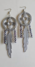 Load image into Gallery viewer, 3D print Lightweight Silver New Mexico Zia Feather Dream Catcher Earrings Made in America
