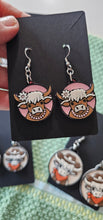 Load image into Gallery viewer, 3d Western Cowgirl Cowboy Highland Cow Theme - Necklace, Purse Charm, Earrings, Keychain, Magnet
