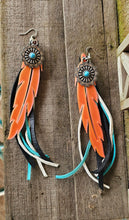 Load image into Gallery viewer, 3D Print Feather Concho Leather Fringe Boho Earrings Made in America
