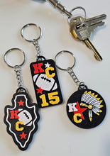 Load image into Gallery viewer, Set of 3 3D Print Chiefs Arrowhead Kc Kansas City 15 Football Keychains Made in America
