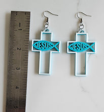 Load image into Gallery viewer, 3D Print Christian Cross Faith Earrings Made in America
