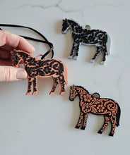 Load image into Gallery viewer, Baha Ranch 3D Print Floral Tooled Horse Charm or Keychain Made in America
