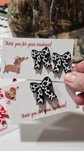 Load image into Gallery viewer, Bag of 25 -Boutique 3d Printed Package Inserts Cow Print Bows Pins or Earrings Made in America
