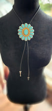 Load image into Gallery viewer, Baha Ranch Turquoise Gold Concho 3D Inlay Bolo Made in America
