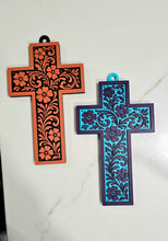 Load image into Gallery viewer, Baha Ranch 3D Faith Tooled Wall Cross or Keychain/Purse Charm Made in America
