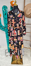 Load image into Gallery viewer, Vintage Cowgirl Collage Western Button-Up Long Sleeve Shirt Dress Duster
