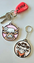 Load image into Gallery viewer, 3d Printed Cowboy Cowgirl Highland Cow Cute Keychain
