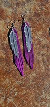 Load image into Gallery viewer, 3D Printed Feather Leather Fringe Earrings Made in America
