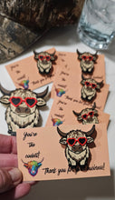 Load image into Gallery viewer, Bag of 25 -Boutique 3d Printed Package Inserts Cool Highland Cow Hat Pin Made in America
