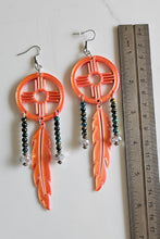 Load image into Gallery viewer, 3D print Lightweight Orange New Mexico Zia Feather Dream Catcher Earrings Made in America
