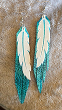 Load image into Gallery viewer, 3D Printed Feather Leather Fringe Earrings Made in America
