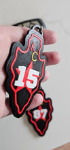 Load image into Gallery viewer, 3D Print Chiefs Arrowhead Kc 15 Mahomes Kansas City 87 Kelce Football Keychain Made in America
