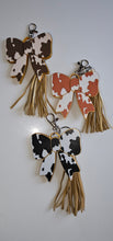 Load image into Gallery viewer, 3d Print Puffy Bow Trend Keychain Fringe Cow Print Western Made in America
