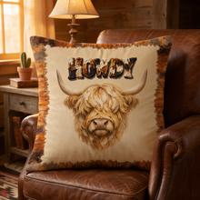 Load image into Gallery viewer, Baha Ranch Velvety Soft Howdy Highland Pillow Cover Made in America
