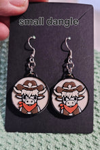 Load image into Gallery viewer, 3d Western Cowgirl Cowboy Highland Cow Theme - Necklace, Purse Charm, Earrings, Keychain, Magnet
