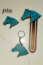 Load image into Gallery viewer, Baha Ranch Year of the Horse Tooled 3d Print Bookmark Keychain Hatpin Magnet Purse Charm Made in America
