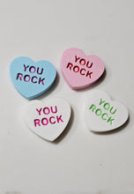 Load image into Gallery viewer, Bag of 25 -Boutique 3d Printed Package Inserts  Candy Message Heart Pins or Earrings Made in America
