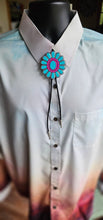 Load image into Gallery viewer, Baha Ranch Turquoise Hot Pink Concho 3D Inlay Bolo Made in America
