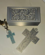 Load image into Gallery viewer, 3d Print Silver Tooled Trinket Gift Box or Keychain or Wall Cross
