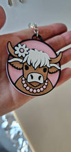 Load image into Gallery viewer, 3d Printed Cowboy Cowgirl Highland Cow Cute Keychain
