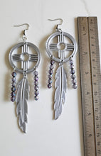 Load image into Gallery viewer, 3D print Lightweight Silver New Mexico Zia Feather Dream Catcher Earrings Made in America
