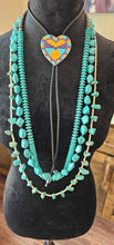 Load image into Gallery viewer, Orange Purple Aztec 3D Inlay Heart Bolo Tie Necklace Made in America
