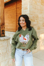 Load image into Gallery viewer, Rooster Sequin V-neck Graphic Sweatshirt
