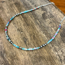 Load image into Gallery viewer, Corrugated Silver Pearl and Jasper Barrel Bead Necklace
