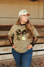 Load image into Gallery viewer, Sequin Camo Bow Graphic Tee
