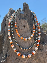 Load image into Gallery viewer, Sterling Silver Graduated Spiny Oyster Barrel Beaded Necklace
