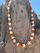 Load image into Gallery viewer, Sterling Silver Graduated Spiny Oyster Barrel Beaded Necklace
