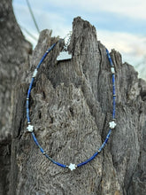 Load image into Gallery viewer, Sterling Silver Lapis Pearl Star Beaded Necklace
